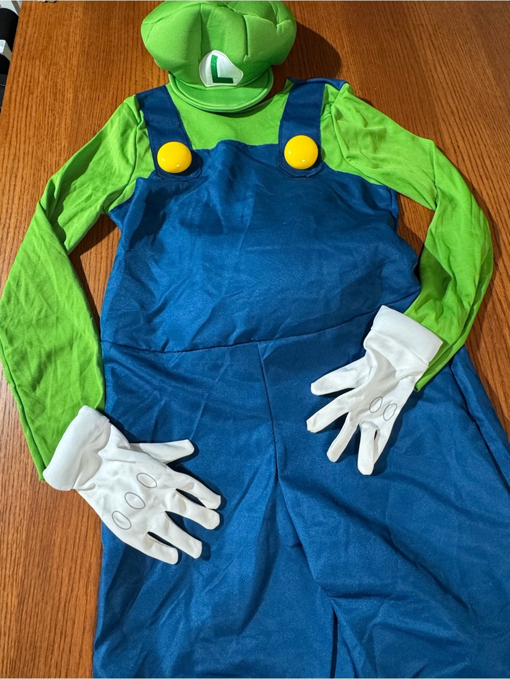 Luigi Super Mario Youth Costume XL? Padded Belly Jumpsuit Hat Gloves Halloween - Picture 6 of 8